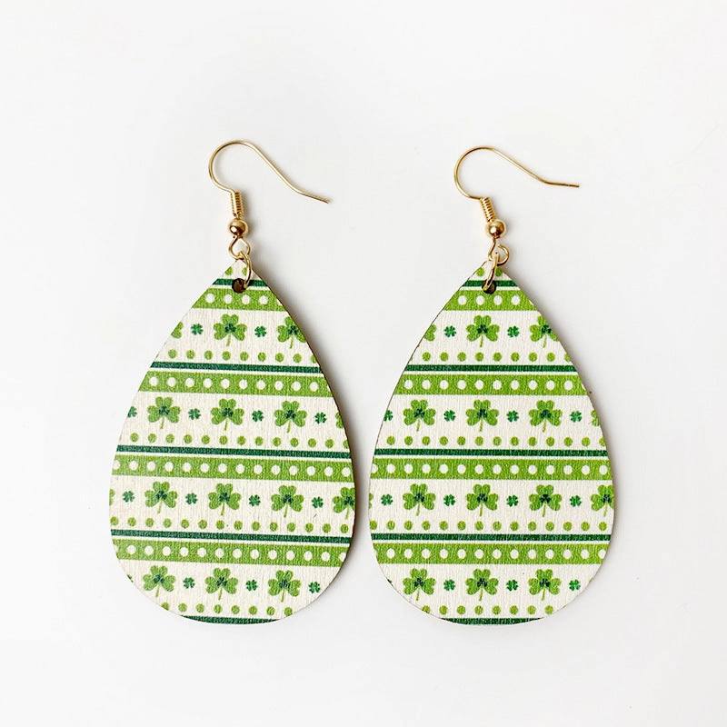 Wholesale St. Parker's Day Green Polka Dot Wood Earrings
