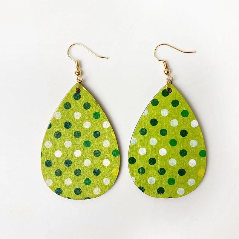 Wholesale St. Parker's Day Green Polka Dot Wood Earrings