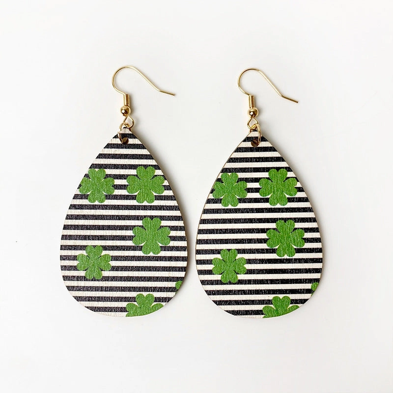 Wholesale St. Parker's Day Green Polka Dot Wood Earrings