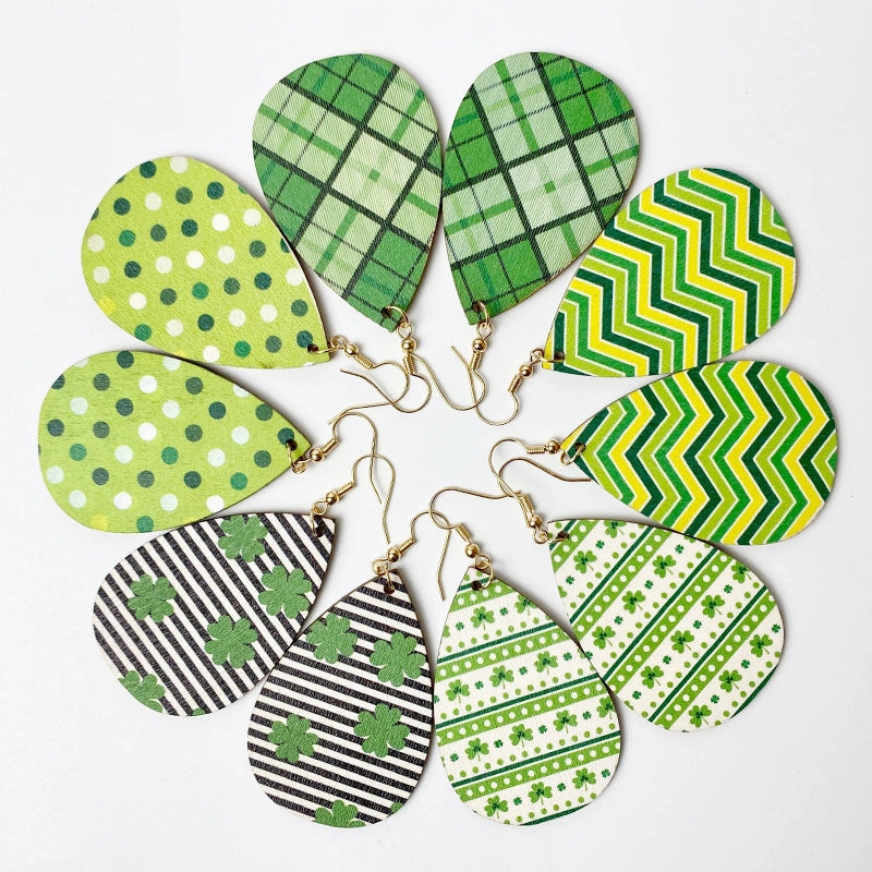 Wholesale St. Parker's Day Green Polka Dot Wood Earrings