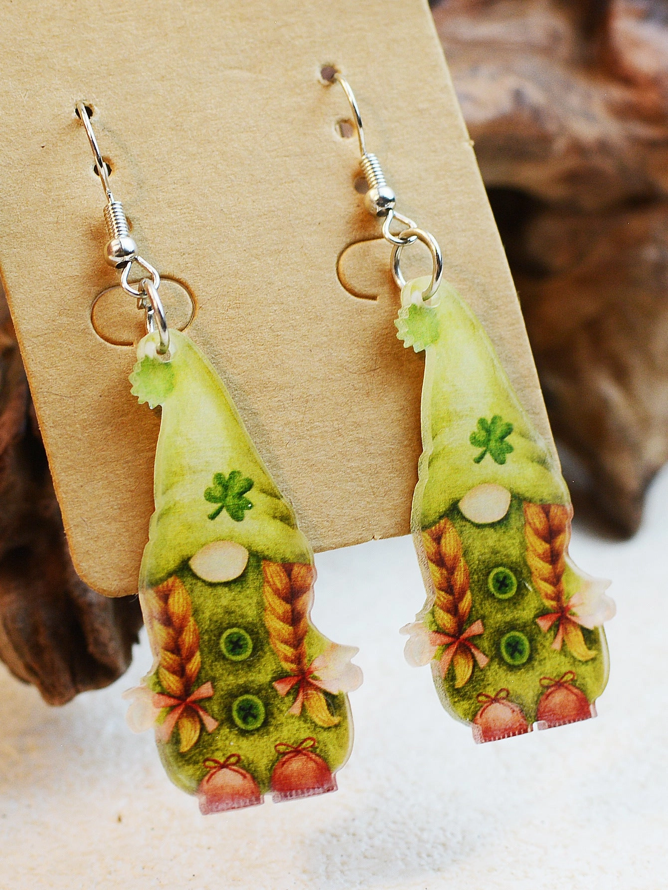 Wholesale St. Patrick's Acrylic Double Sided Printed Gnome Elf Earrings
