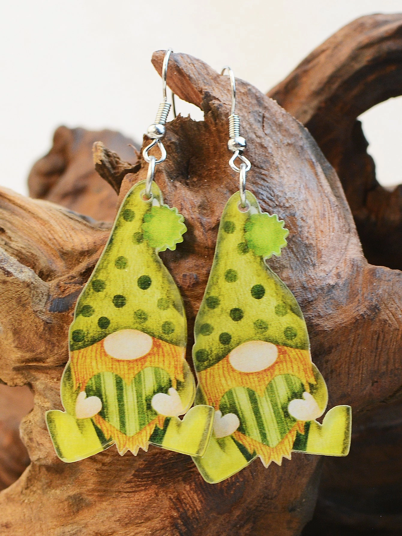 Wholesale St. Patrick's Acrylic Double Sided Printed Gnome Elf Earrings