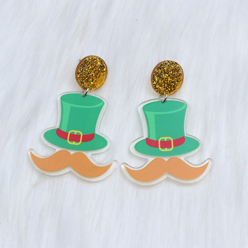 Wholesale St. Patrick's Balloon Clover Hat Acrylic Earrings