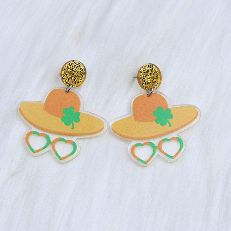 Wholesale St. Patrick's Balloon Clover Hat Acrylic Earrings