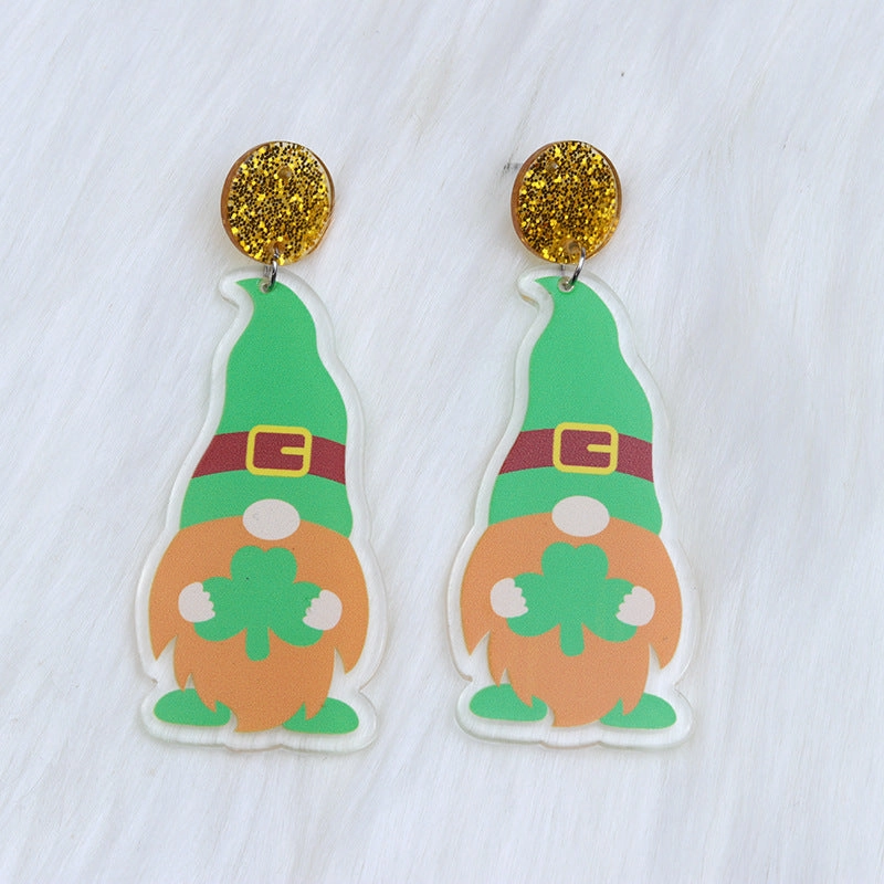 Wholesale St. Patrick's Balloon Clover Hat Acrylic Earrings