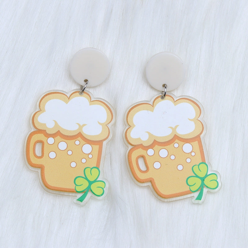 Wholesale St. Patrick's Balloon Clover Hat Acrylic Earrings