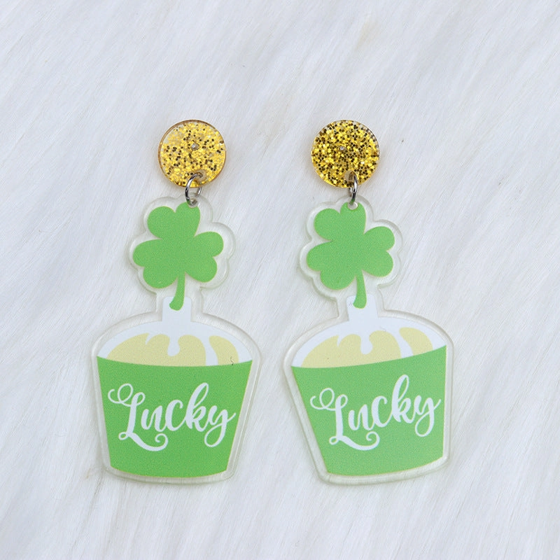 Wholesale St. Patrick's Balloon Clover Hat Acrylic Earrings