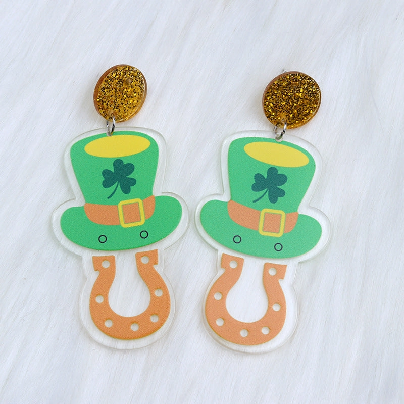 Wholesale St. Patrick's Balloon Clover Hat Acrylic Earrings