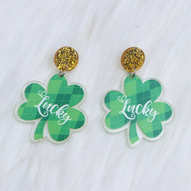 Wholesale St. Patrick's Balloon Clover Hat Acrylic Earrings
