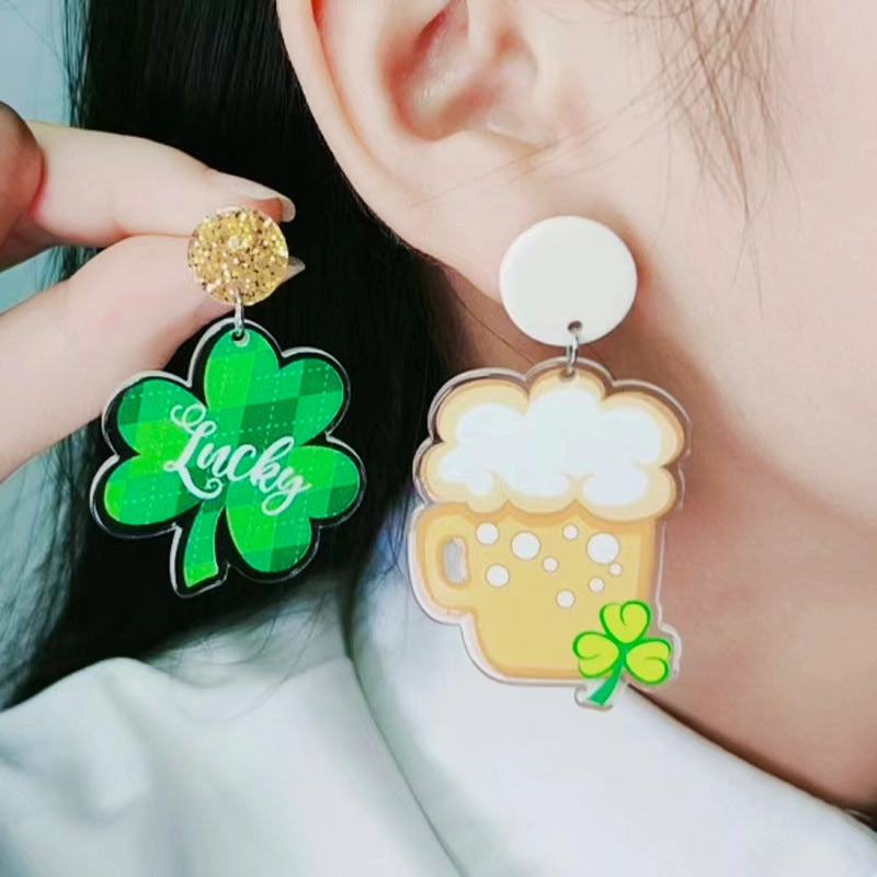 Wholesale St. Patrick's Balloon Clover Hat Acrylic Earrings