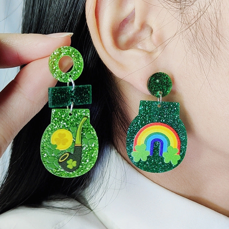 Wholesale St. Patrick's Clover Acrylic Earrings