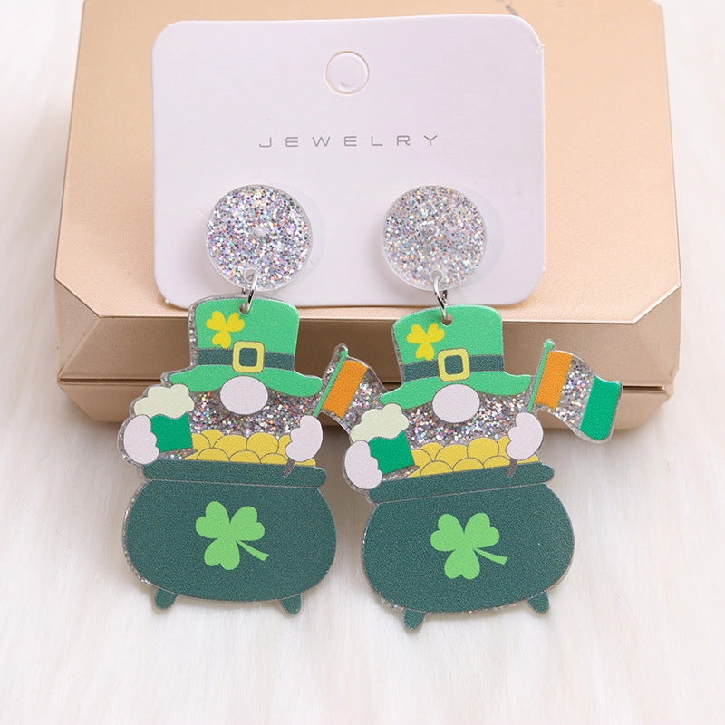 Wholesale St. Patrick's Clover Dwarf Acrylic Earrings