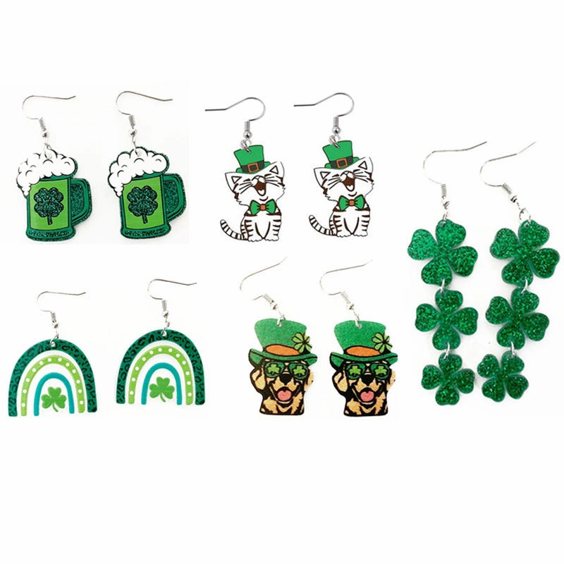 Wholesale St. Patrick's Day Acrylic Green Glitter Earrings
