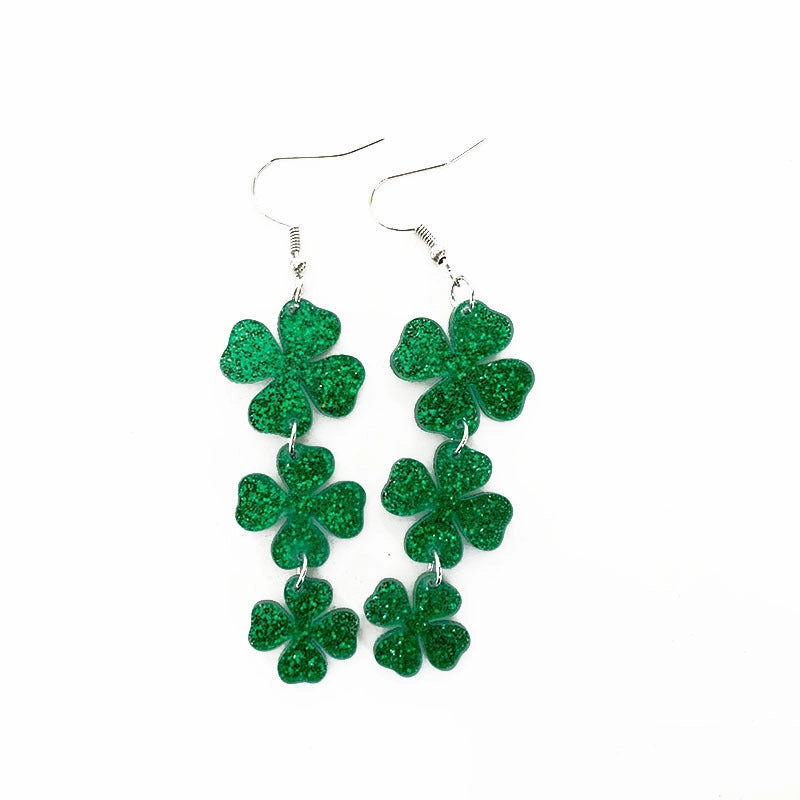 Wholesale St. Patrick's Day Acrylic Green Glitter Earrings