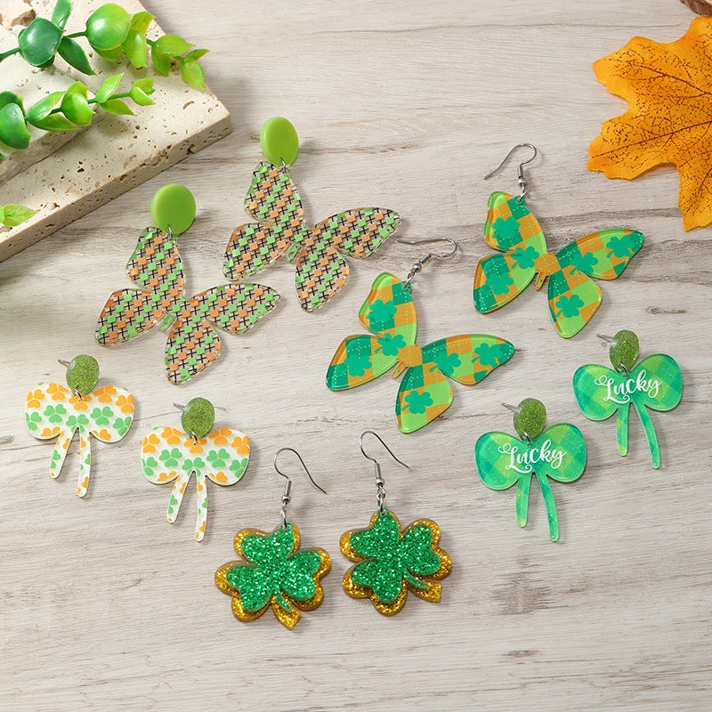 Wholesale St. Patrick's Day Acrylic Trefoil Butterfly Earrings
