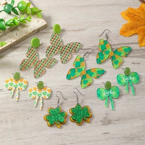 Wholesale St. Patrick's Day Acrylic Trefoil Butterfly Earrings