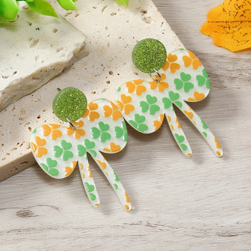 Wholesale St. Patrick's Day Acrylic Trefoil Butterfly Earrings