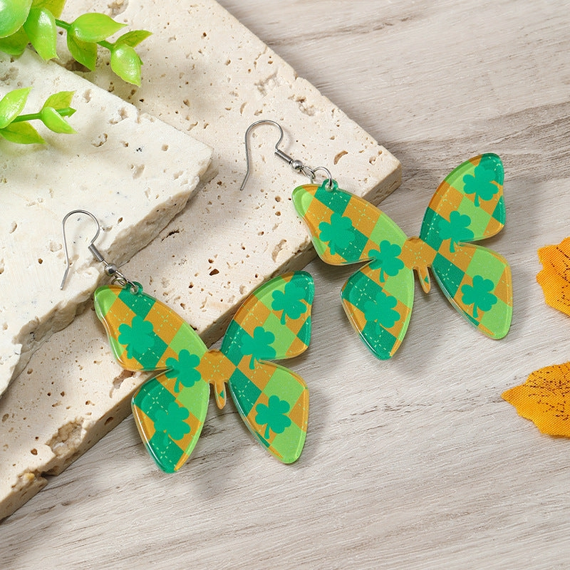 Wholesale St. Patrick's Day Acrylic Trefoil Butterfly Earrings