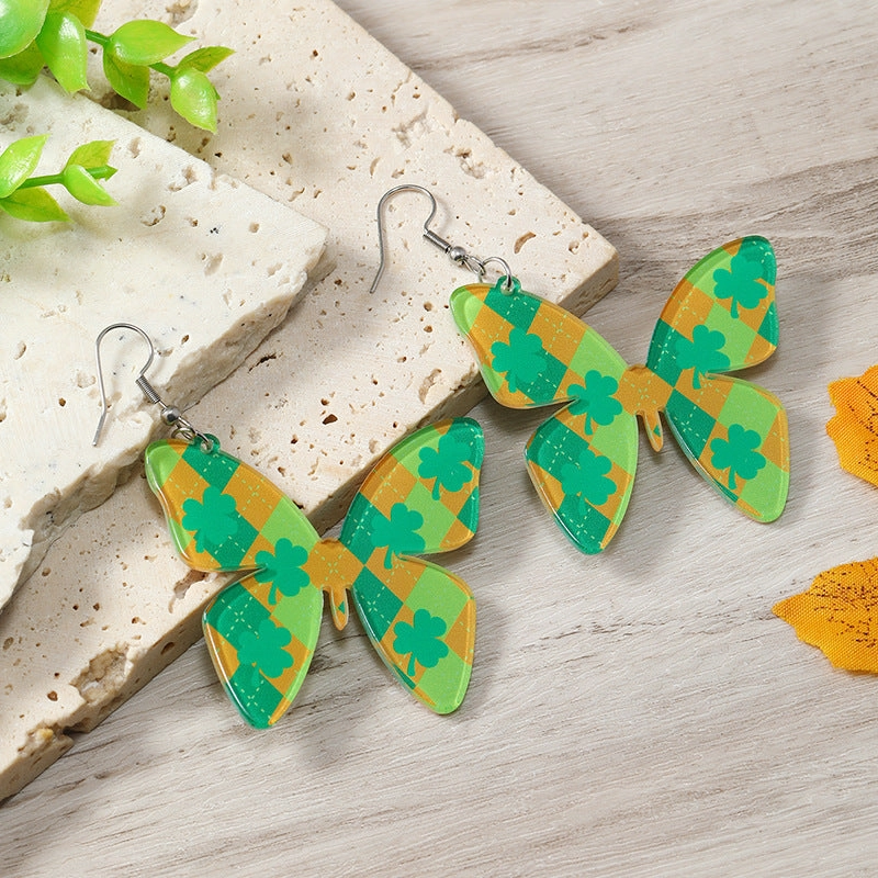 Wholesale St. Patrick's Day Acrylic Trefoil Butterfly Earrings