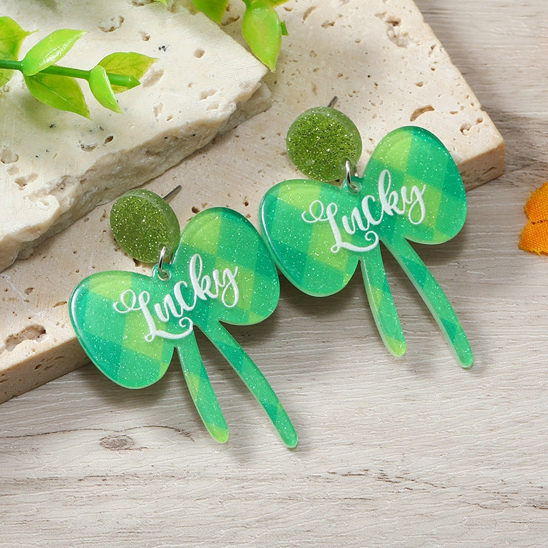 Wholesale St. Patrick's Day Acrylic Trefoil Butterfly Earrings