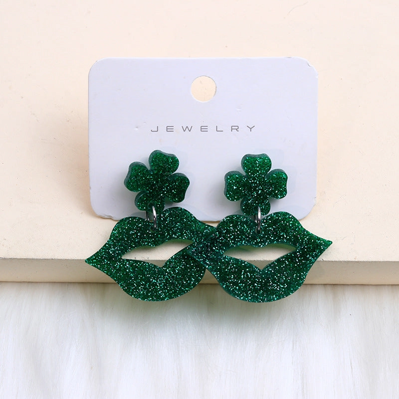 Wholesale St. Patrick's Day Beer Festival Acrylic Clover Earrings