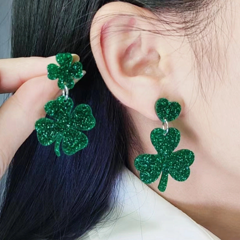 Wholesale St. Patrick's Day Beer Festival Acrylic Clover Earrings