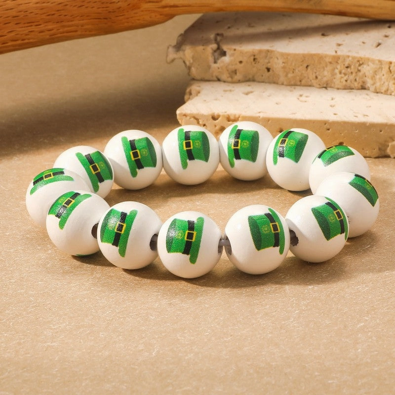 Wholesale St. Patrick's Day Carnival Party Oktoberfest Printed Beaded Wooden Bead Bracelet