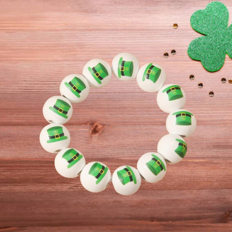 Wholesale St. Patrick's Day Carnival Party Oktoberfest Printed Beaded Wooden Bead Bracelet