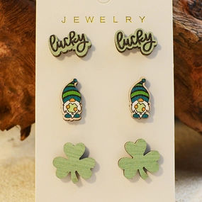 Wholesale St. Patrick's Day Carnival Wooden Small Stud Earrings