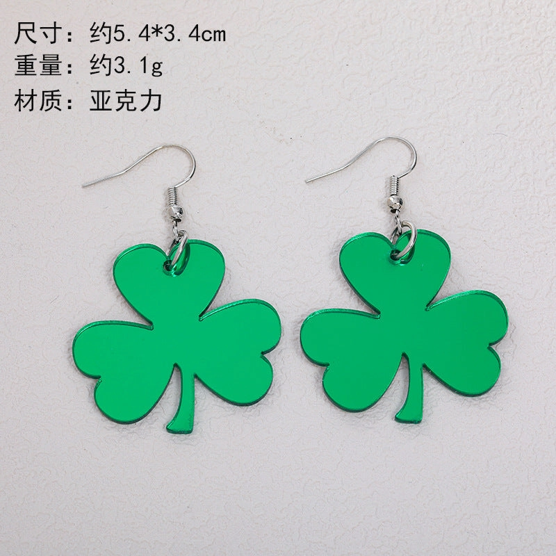 Wholesale St. Patrick's Day Clover Green Acrylic Women Earrings