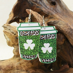 Wholesale St. Patrick's Day Coffee Cup Milk Tea Cup Shamrock Earrings