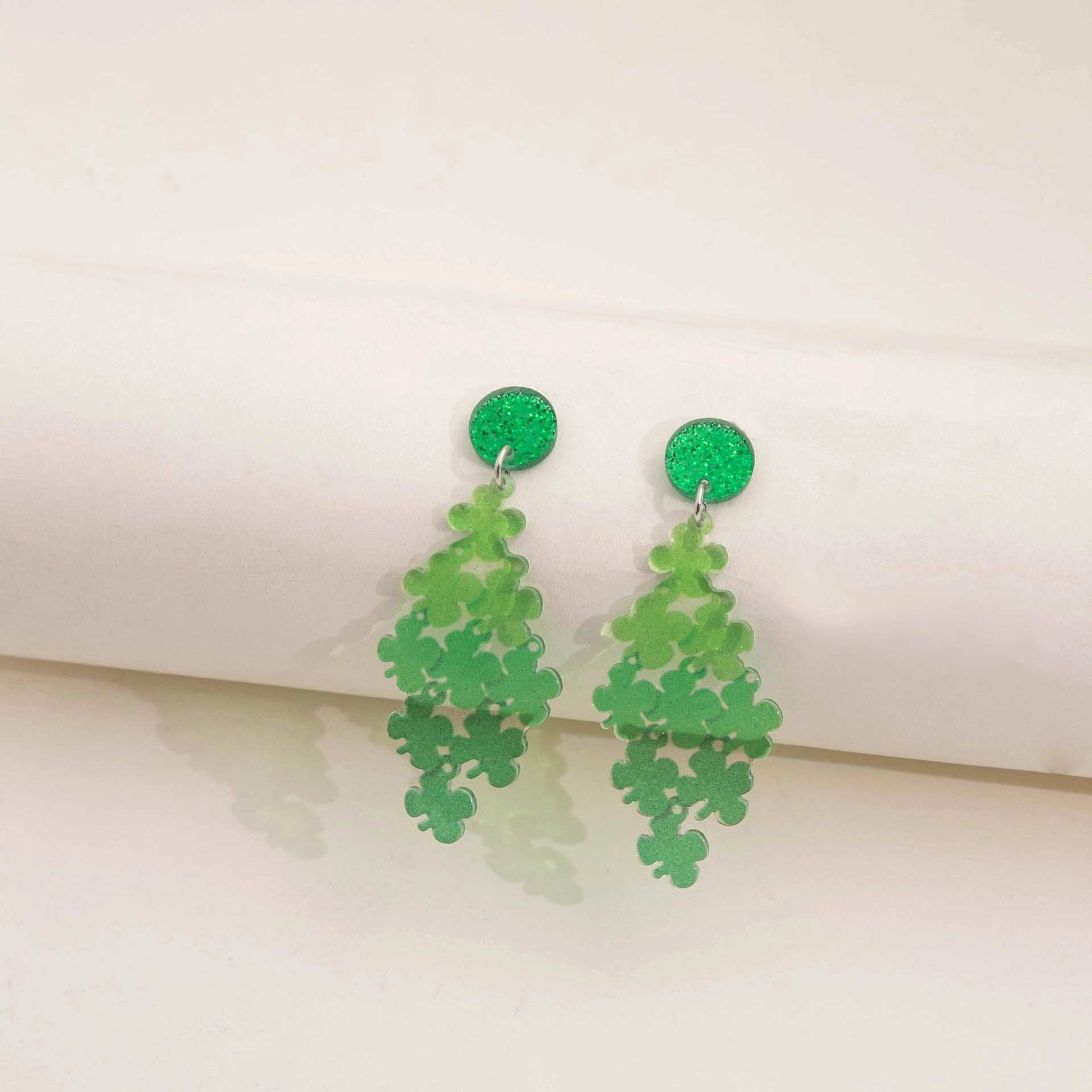 Wholesale St. Patrick's Day Four Leaf Clover Patchwork Acrylic Earrings