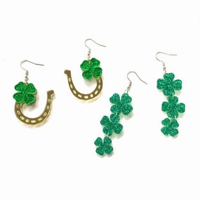 Wholesale St. Patrick's Day Glitter Clover Acrylic Earrings