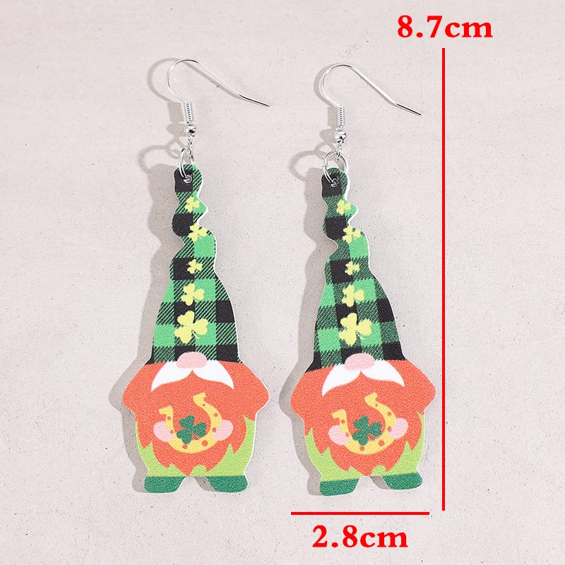 Wholesale St. Patrick's Day gnome clover leather earrings