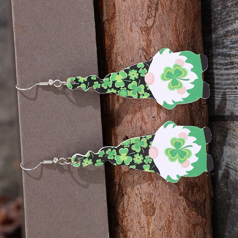 Wholesale St. Patrick's Day gnome clover leather earrings