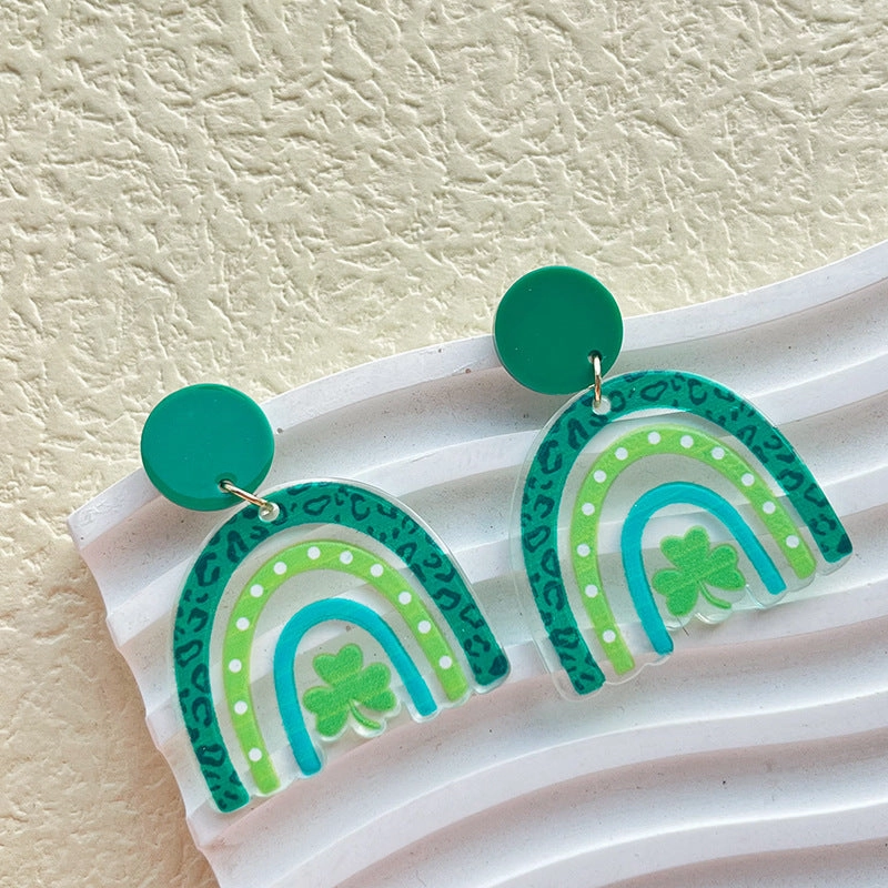 Wholesale St. Patrick's Day Irish Carnival Green Acrylic Glitter Clover Earrings