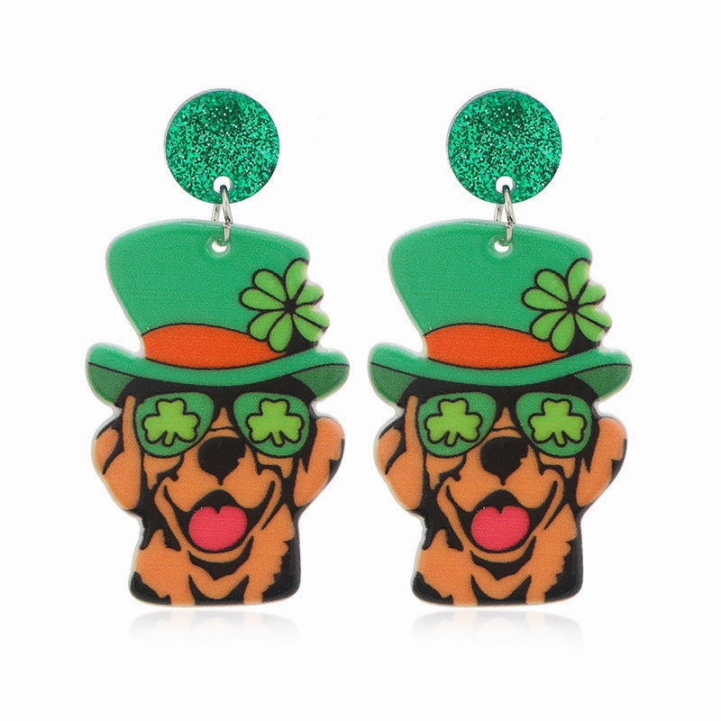 Wholesale St. Patrick's Day Kittens, Dogs, Skulls, Clover Acrylic Earrings