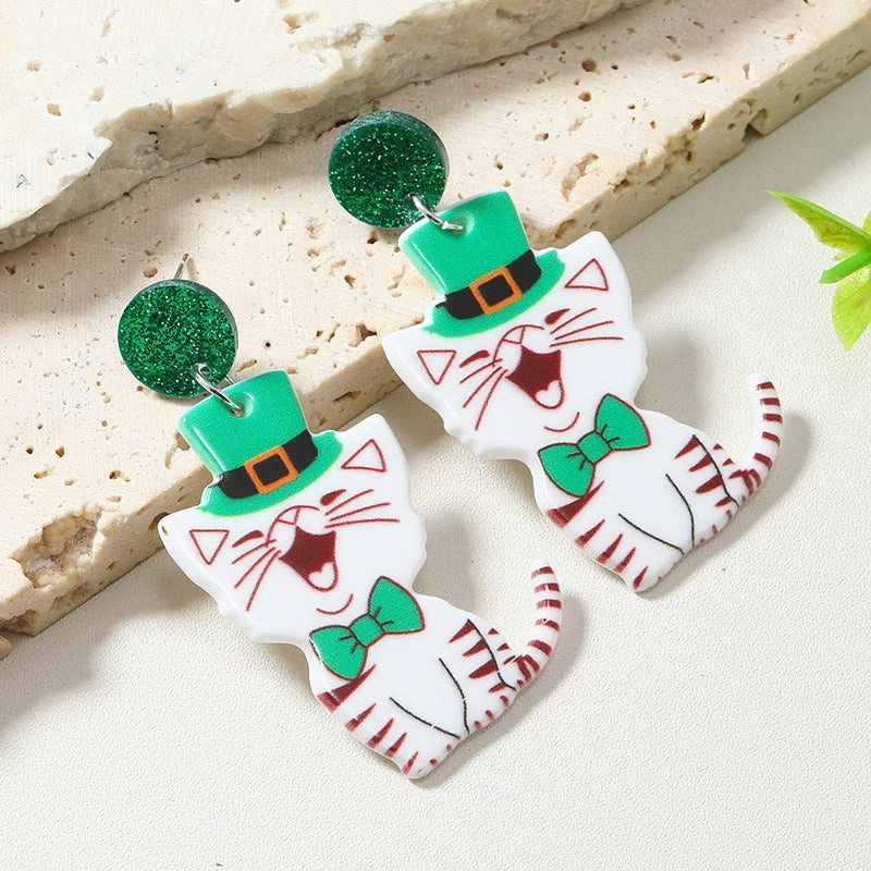 Wholesale St. Patrick's Day Kittens, Dogs, Skulls, Clover Acrylic Earrings