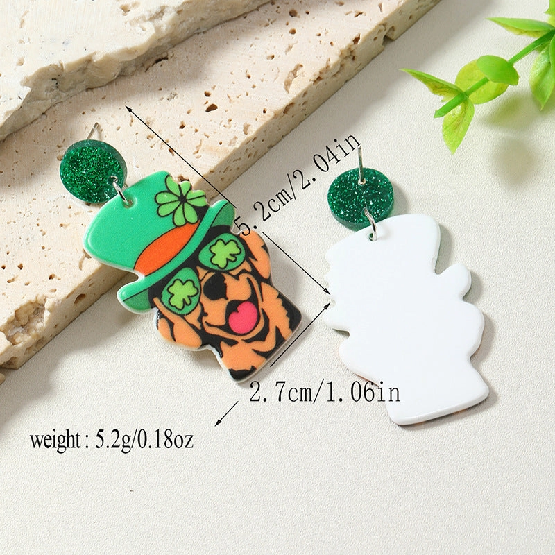Wholesale St. Patrick's Day Kittens, Dogs, Skulls, Clover Acrylic Earrings