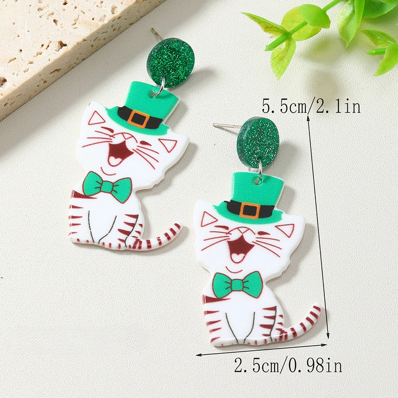 Wholesale St. Patrick's Day Kittens, Dogs, Skulls, Clover Acrylic Earrings