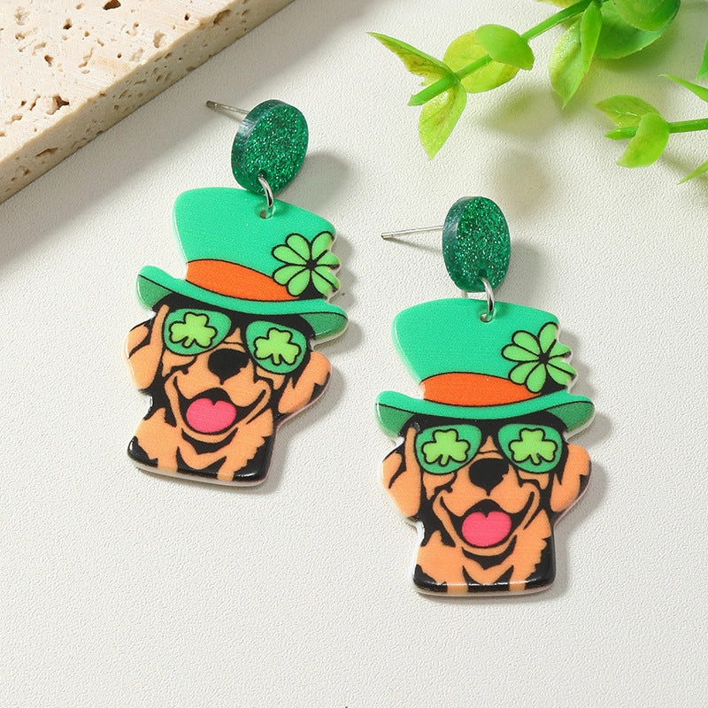 Wholesale St. Patrick's Day Kittens, Dogs, Skulls, Clover Acrylic Earrings
