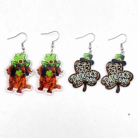 Wholesale St. Patrick's Day Leopard Pattern Clover Hat Dog Acrylic Earrings