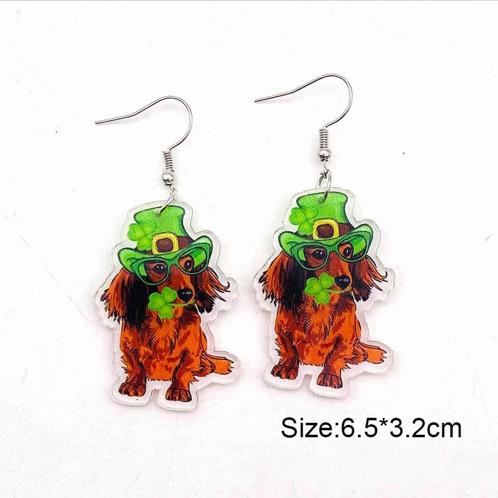 Wholesale St. Patrick's Day Leopard Pattern Clover Hat Dog Acrylic Earrings