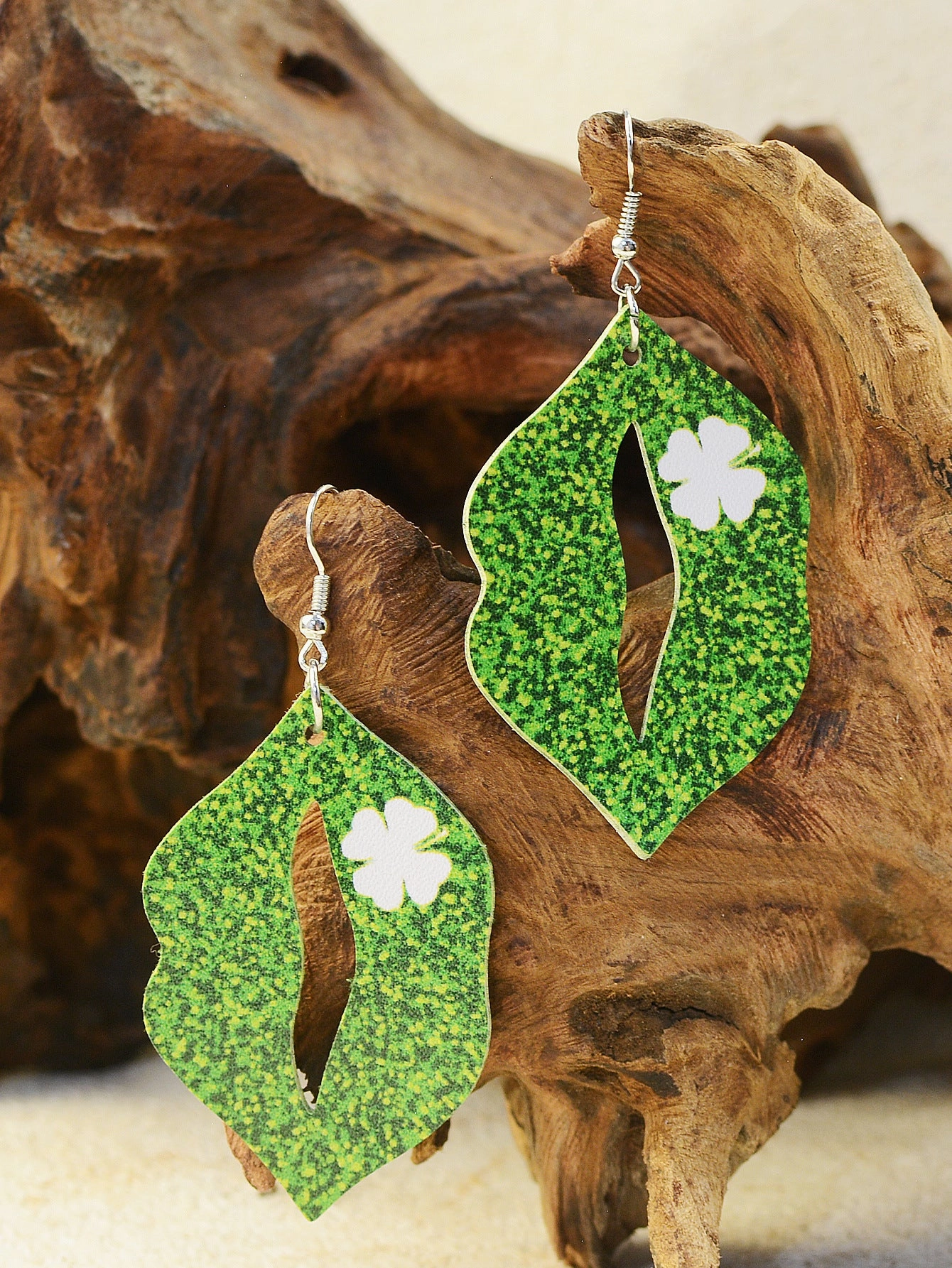 Wholesale St. Patrick's Day Lips Leopard Plaid Clover Earrings