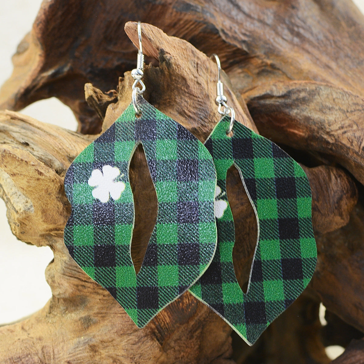 Wholesale St. Patrick's Day Lips Leopard Plaid Clover Earrings