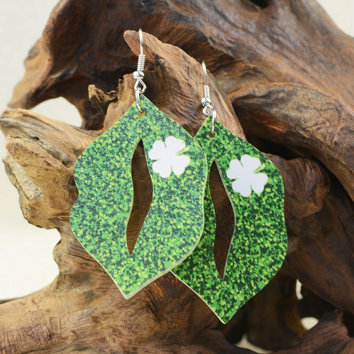 Wholesale St. Patrick's Day Lips Leopard Plaid Clover Earrings