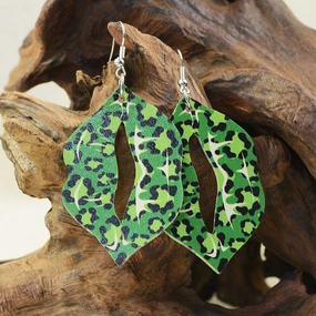 Wholesale St. Patrick's Day Lips Leopard Plaid Clover Earrings
