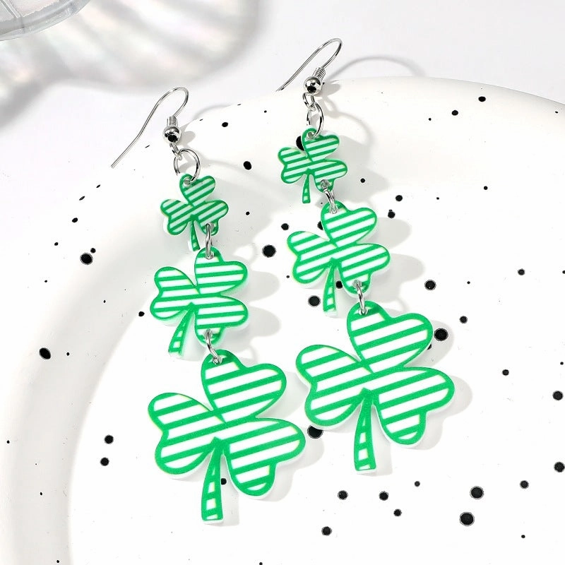 Wholesale St. Patrick's Day Mardi Gras Clover Acrylic Earrings