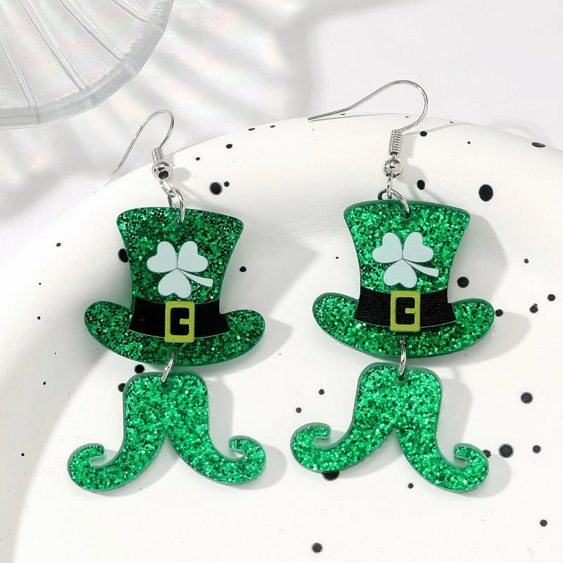 Wholesale St. Patrick's Day Mardi Gras Clover Acrylic Earrings