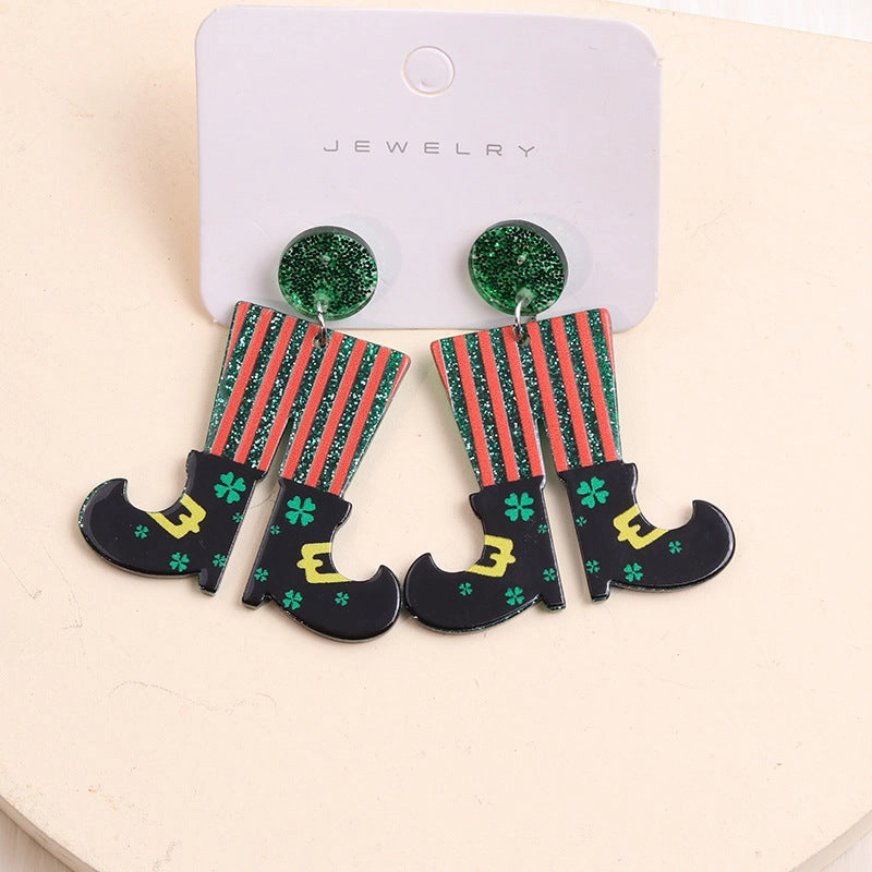 Wholesale St. Patrick's Day Oktoberfest Four Leaf Clover Clown Boots Earrings